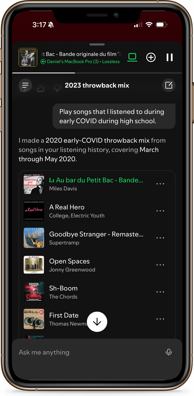 Talk to Spotify beta: the generated list