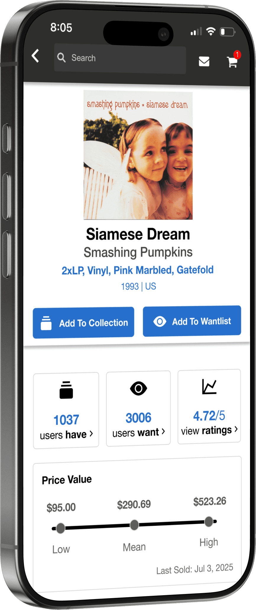 Discogs redesign shown on a phone