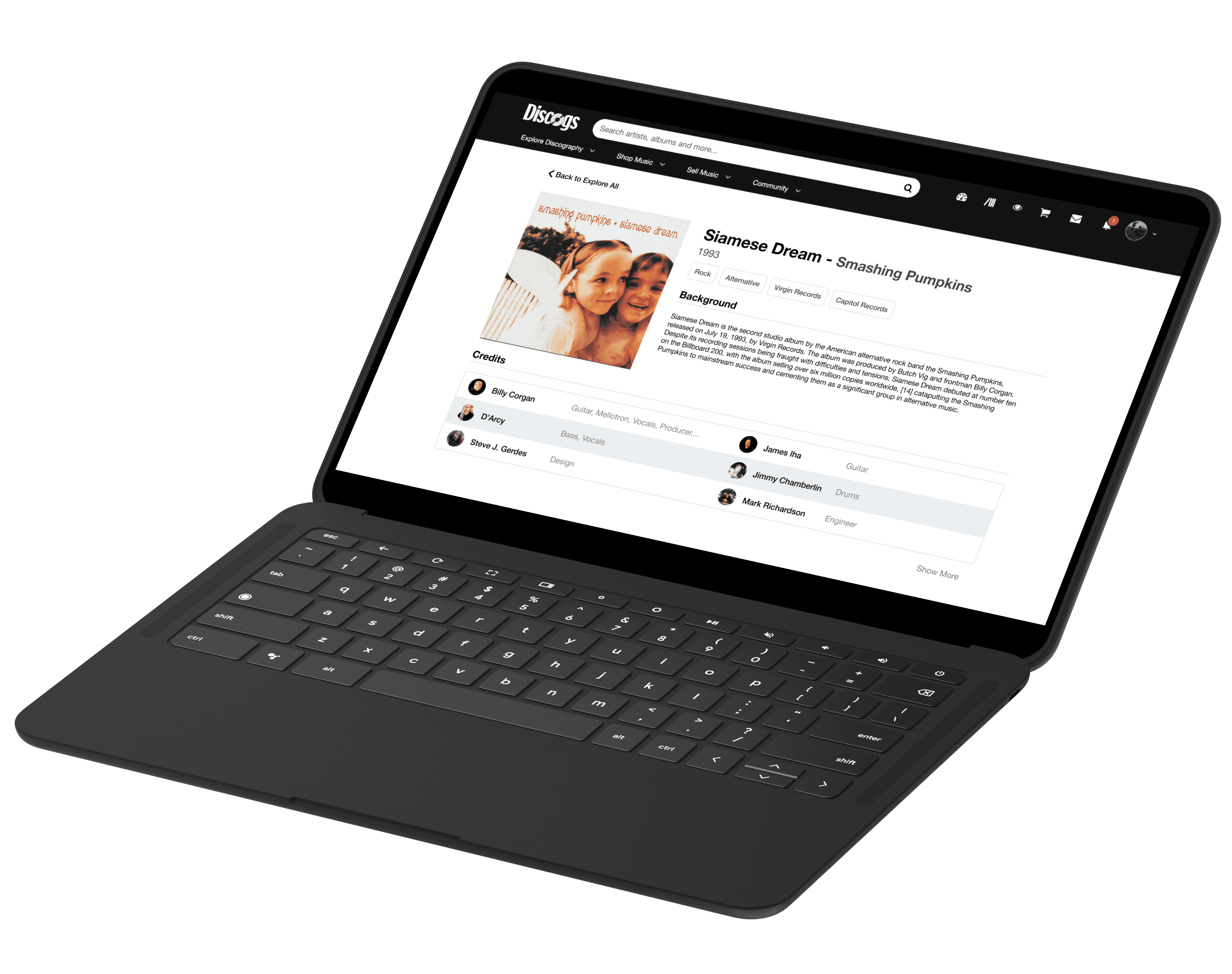 Discogs redesign shown on a laptop