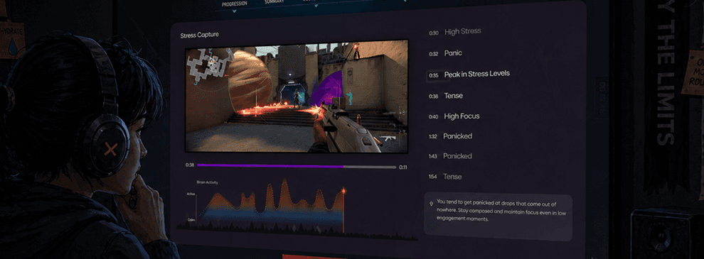 Post-game: stress capture timeline with the matching gameplay clip